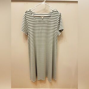 Talbots Green and White Striped Mini Dress